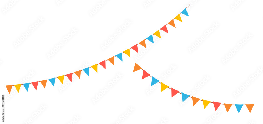 Obraz premium Hanging color carnival garlands. Cute party flags for kids. Vector illustrations set