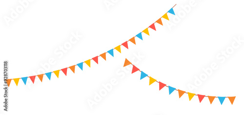 Hanging color carnival garlands. Cute party flags for kids. Vector illustrations set