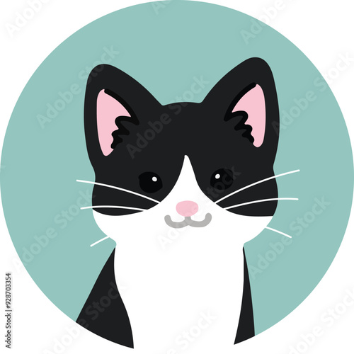 Simple and cute circle icon Tuxedo Cat