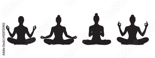 Person meditating with one hand raised  Black flat silhouette vector icon