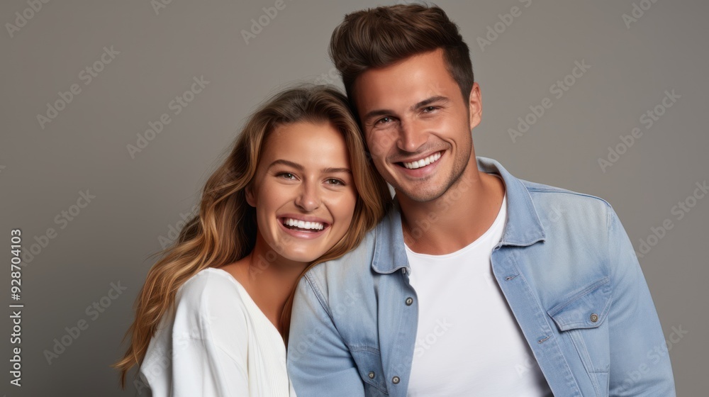 A young couple with Caucasian features is happily A young couple with Caucasian features is happily
