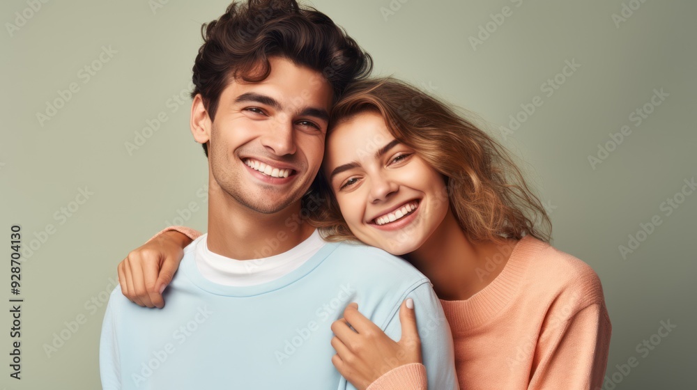 A young couple with Caucasian features is happily A young couple with Caucasian features is happily