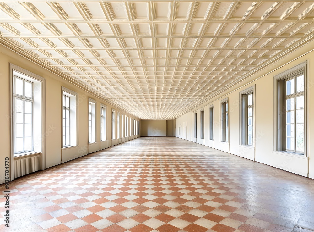 Obraz premium Empty Hallway With White Walls And Checkerboard Floor