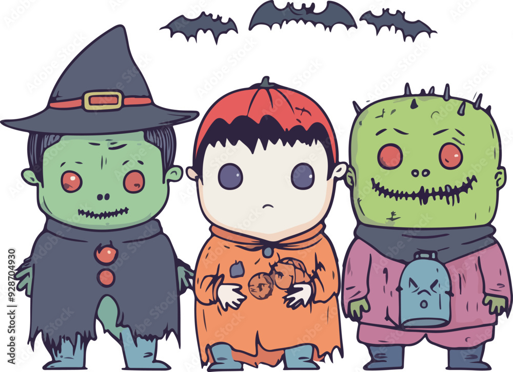 Fototapeta premium Cute Halloween Monsters Trio