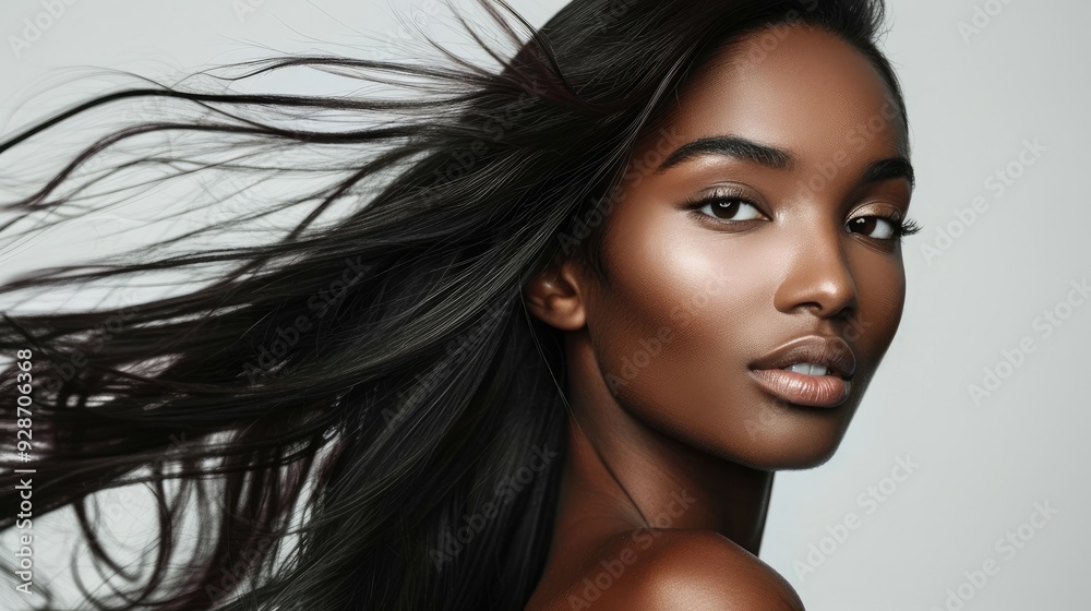 Flowing Silky Dark Hair in Elegant Movement Studio Portrait Flowing Silky Dark Hair in Elegant Movement Studio Portrait