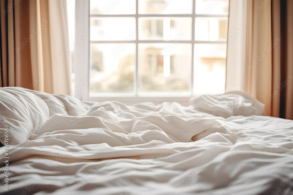 White Bed Sheets and Pillows in a Bedroom with a Window
