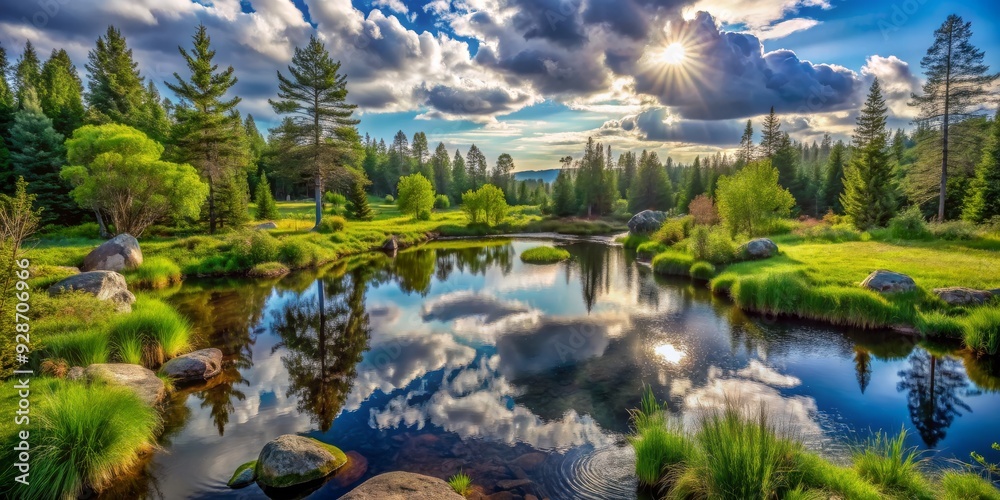 Reflected Serenity Sunlit Stream Through a Forest Canopy, Landscape, Nature, Reflections, Wilderness Reflected Serenity Sunlit Stream Through a Forest Canopy, Landscape, Nature, Reflections, Wilderness