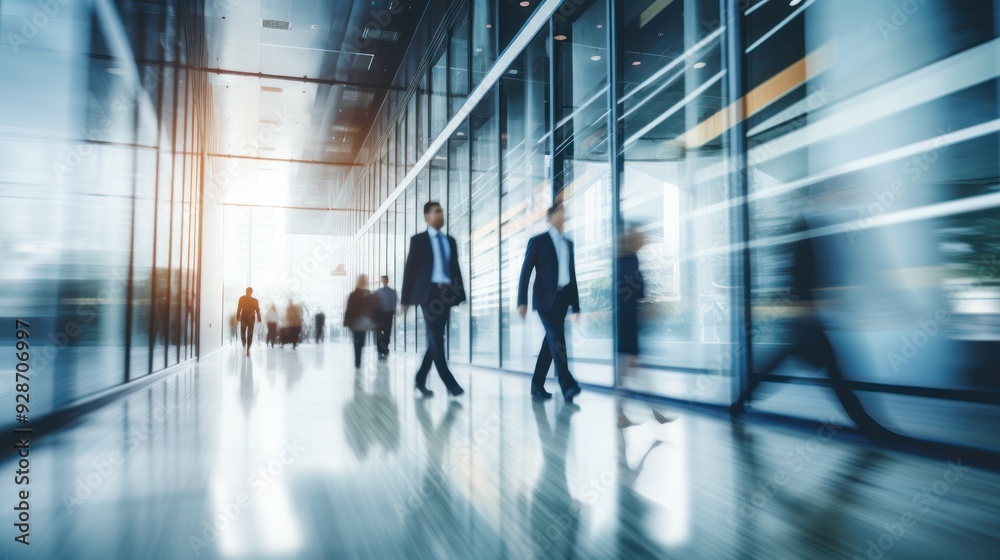 Blurry of professionals in a polished, high-tech office space, Blurry of professionals in a polished, high-tech office space,