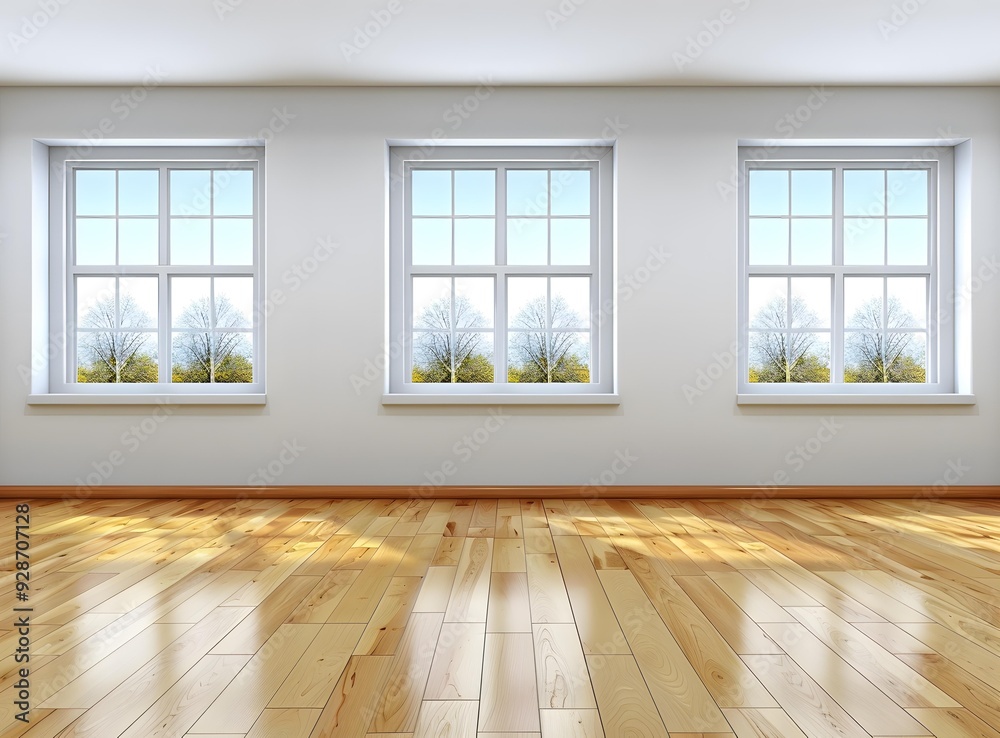 Fototapeta premium Empty Room With Three Windows