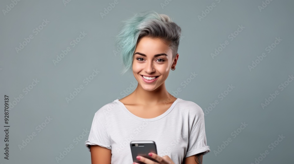 Cheerful young woman with a modern hairstyle, Cheerful young woman with a modern hairstyle,
