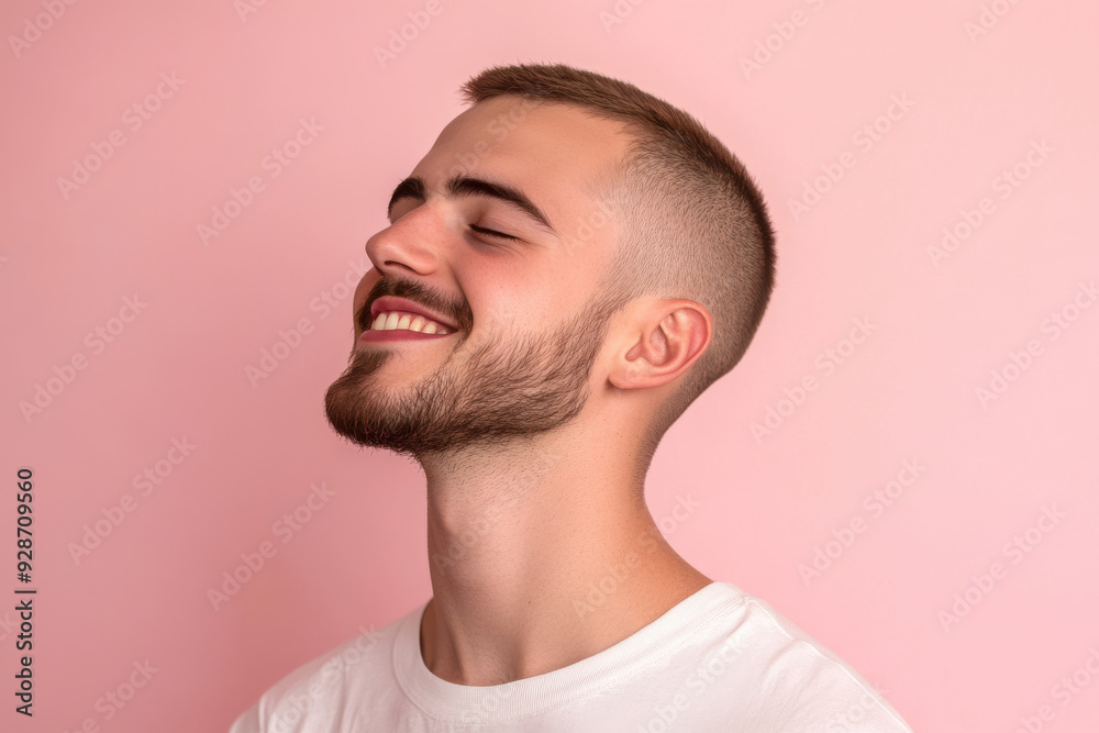 Obraz premium A close up of a man's face with his eyes closed