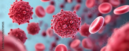 Breast cancer cells circulating tumor cells bloodstream view 3D illustration