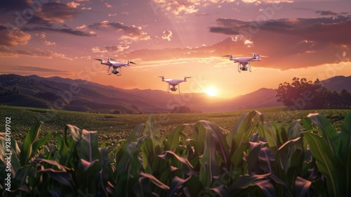 The drones over cornfield photo