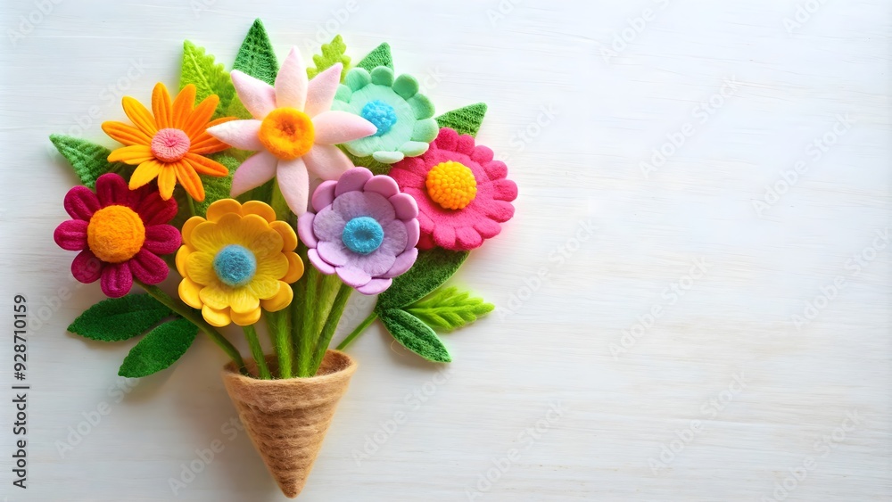 Obraz premium Cute summer bouquet made of felt for decoration , felt, summer, bouquet, flowers, colorful, craft, handmade, DIY, cute