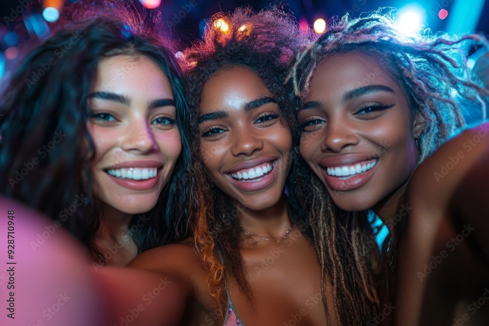 Friends making a selfie together at party, Generative AI Friends making a selfie together at party, Generative AI