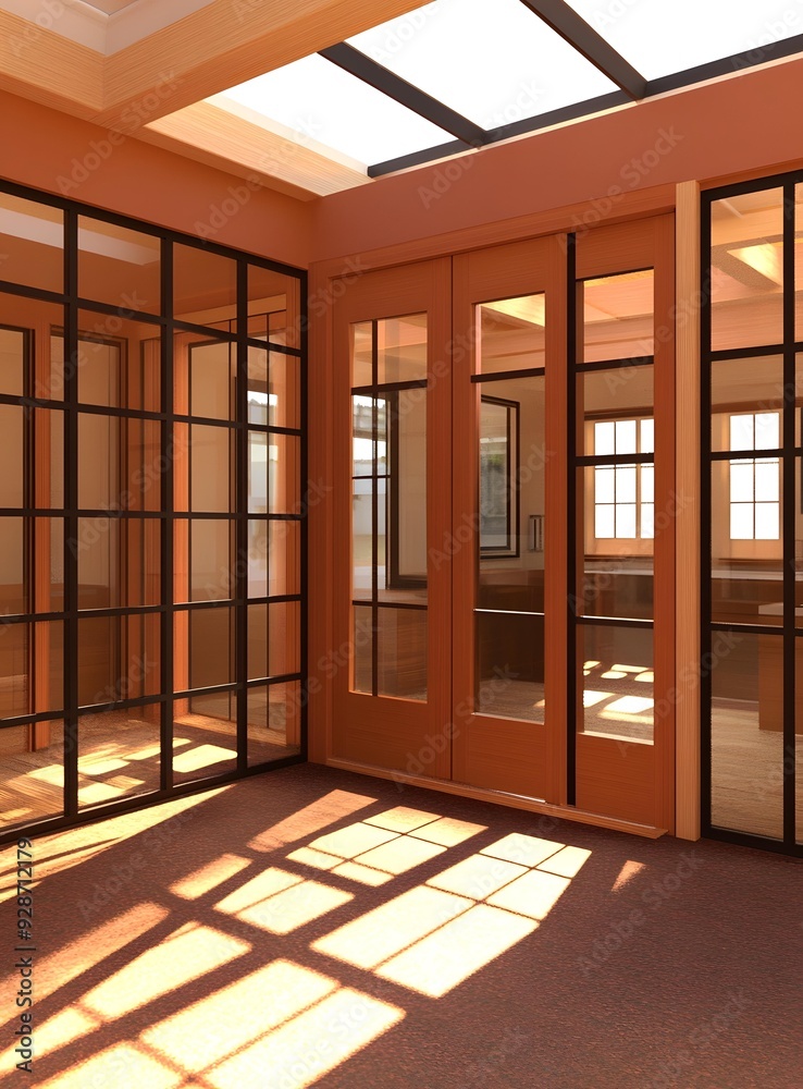 Modern Glass Doors with a Wooden Frame and Skylight Modern Glass Doors with a Wooden Frame and Skylight