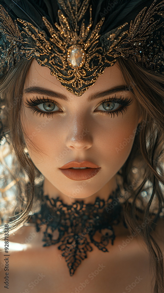 woman with golden headdress in gothic futuristic style woman with golden headdress in gothic futuristic style