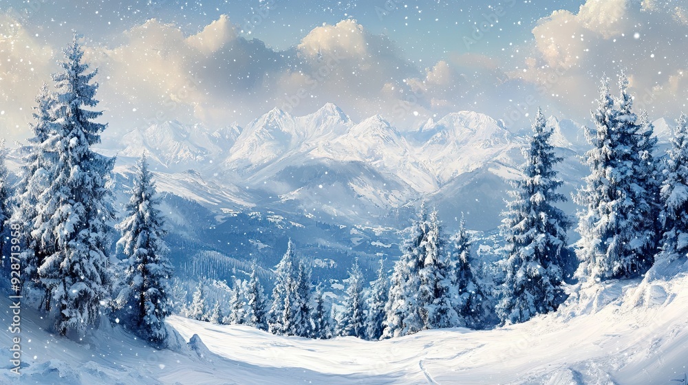 Fototapeta premium Winter snow covered mountain panorama