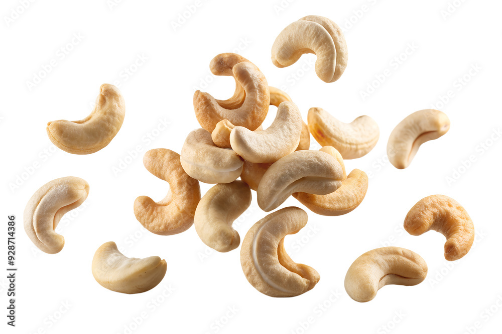 Flying Delicious Cashew Nuts Isolated on Transparent Background Flying Delicious Cashew Nuts Isolated on Transparent Background