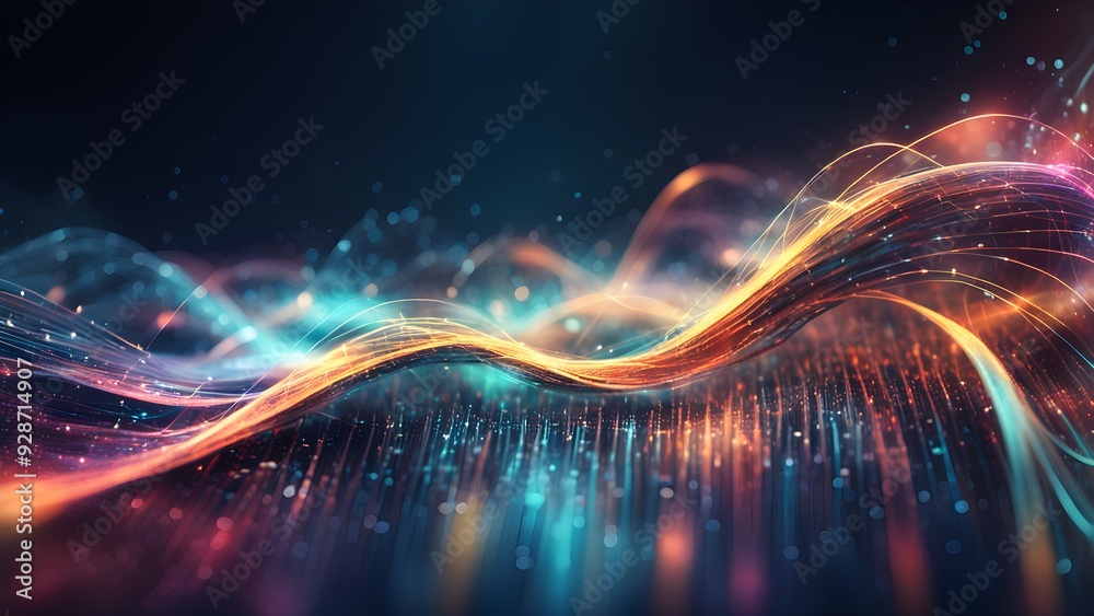 Obraz premium A colorful wave of light and sound is displayed on a dark background