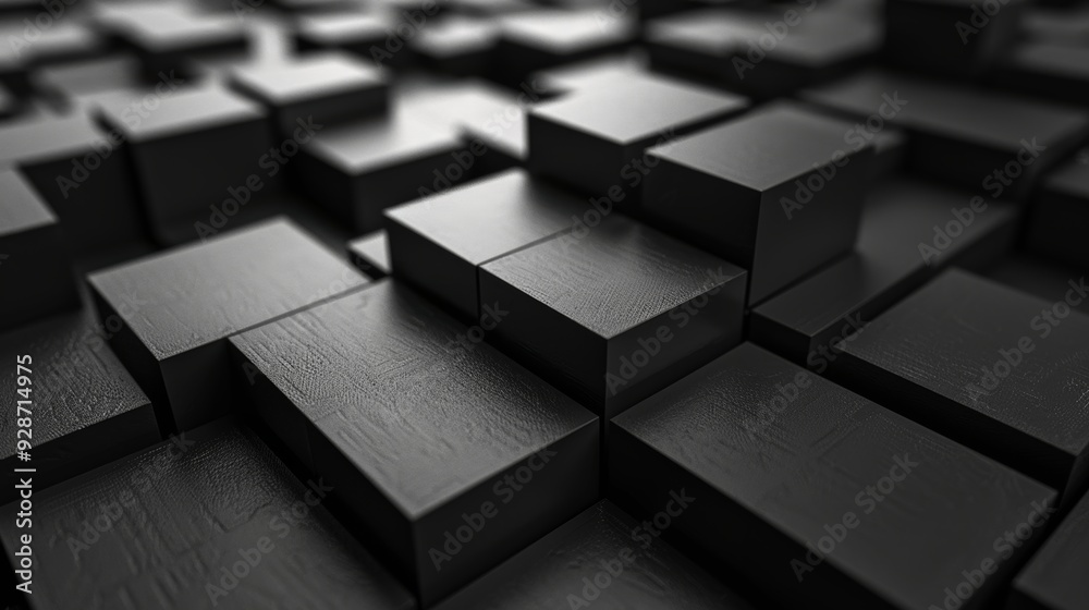 Photo of black abstract 3D blocks. Photo of black abstract 3D blocks.
