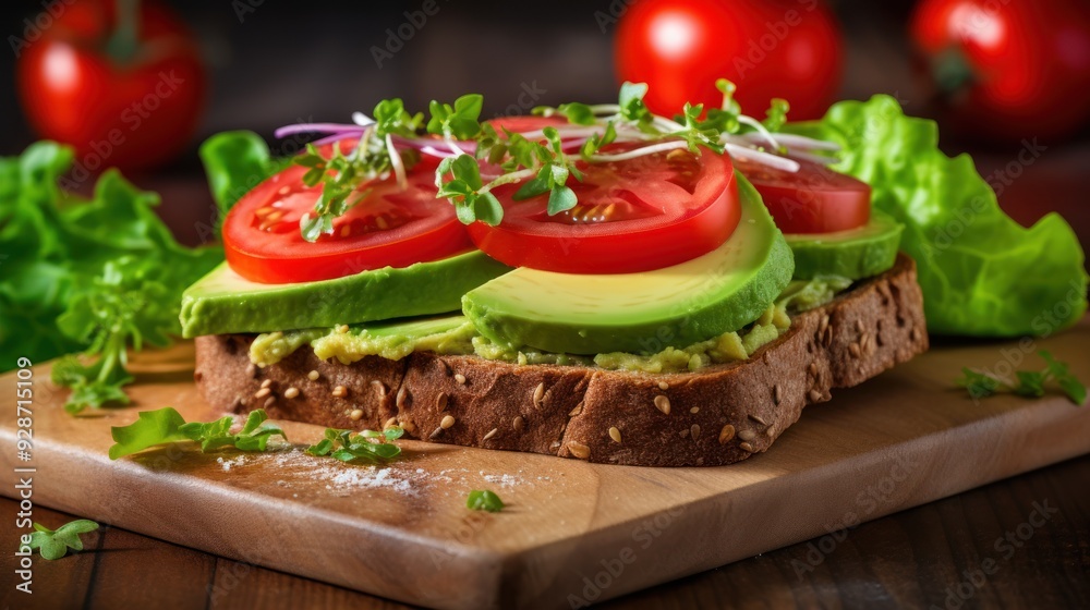 Freshly made sandwiches featuring ripe avocado slices Freshly made sandwiches featuring ripe avocado slices
