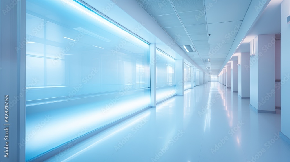 Obraz premium blur effect in a hospital corridor with blue lighting 