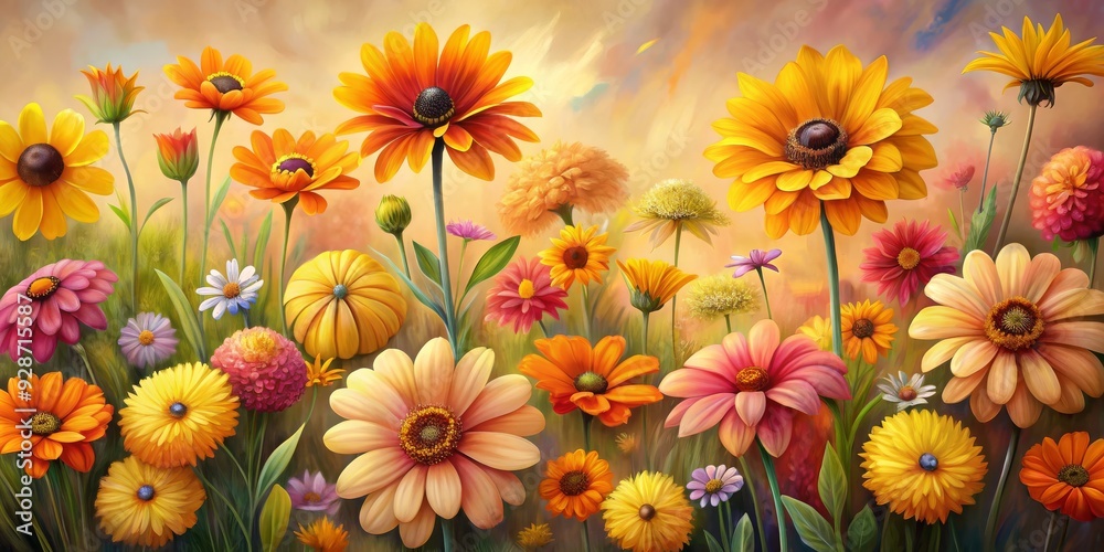 Vibrant Watercolor Garden with Sun-Kissed Daisies and a Pumpkin, watercolor, flowers, garden, pumpkin , daisy Vibrant Watercolor Garden with Sun-Kissed Daisies and a Pumpkin, watercolor, flowers, garden, pumpkin , daisy