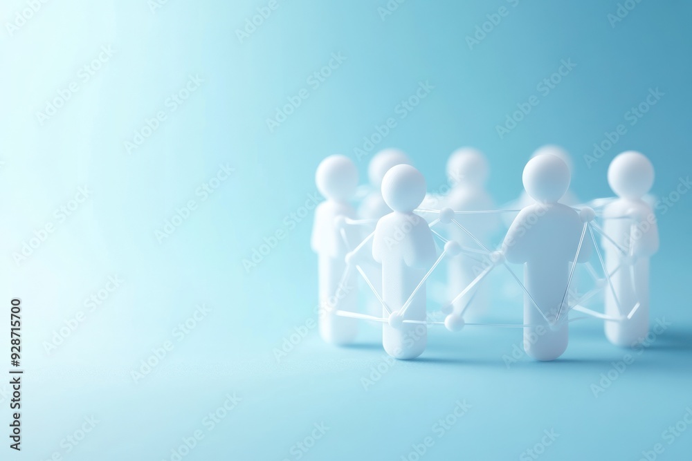 © Nico - White Figurines Connected in a Circle on a Blue Background