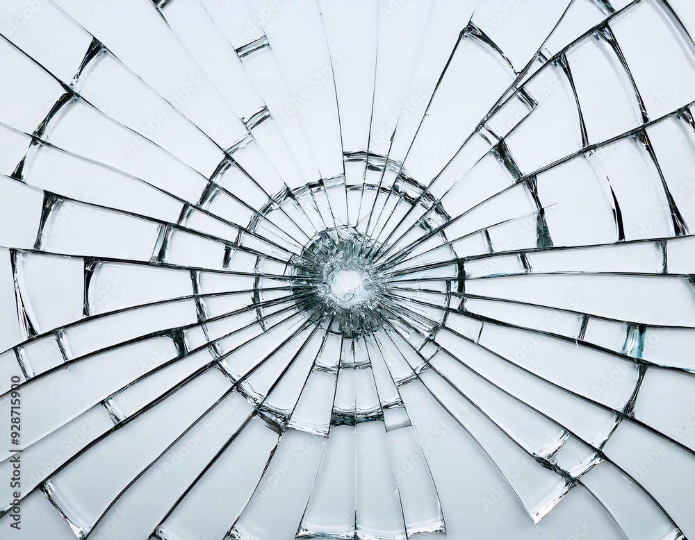 Concentric cracks radiating from a point of impact are visible on a shattered glass window Concentric cracks radiating from a point of impact are visible on a shattered glass window