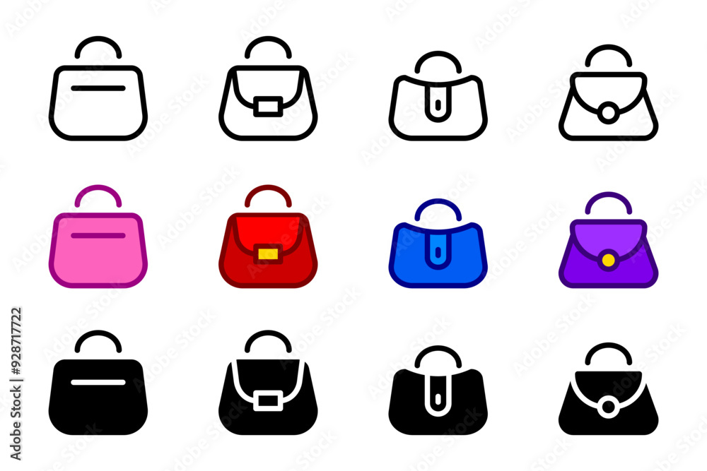 Ladies bag icon. Handbag color symbol. Women purse color illustration. Ladies bag icon. Handbag color symbol. Women purse color illustration.