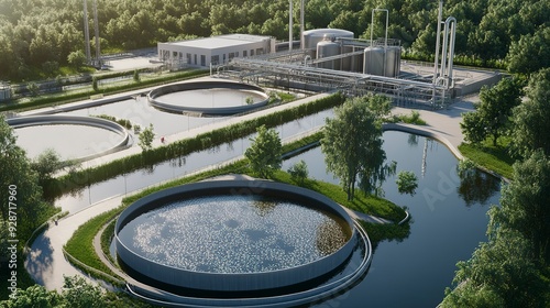 An industrial water treatment plant processes a large volume of water, cleansing it for reuse and protecting the environment