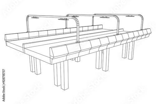 Wireframe Mesh Bridge Highway. Connection Structure. Digital Data Visualization Concept. Vector Illustration.