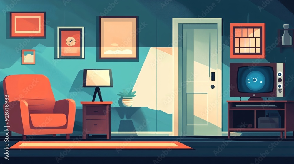 A cozy, modern living room featuring technology designed to enhance the enjoyment and well-being of seniors. The scene includes a user-friendly tablet or touchscreen device displaying simple, A cozy, modern living room featuring technology designed to enhance the enjoyment and well-being of seniors. The scene includes a user-friendly tablet or touchscreen device displaying simple,