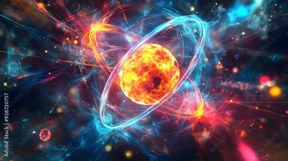 3. An artistic representation of an atom with abstract electron clouds and dynamic colors 3. An artistic representation of an atom with abstract electron clouds and dynamic colors