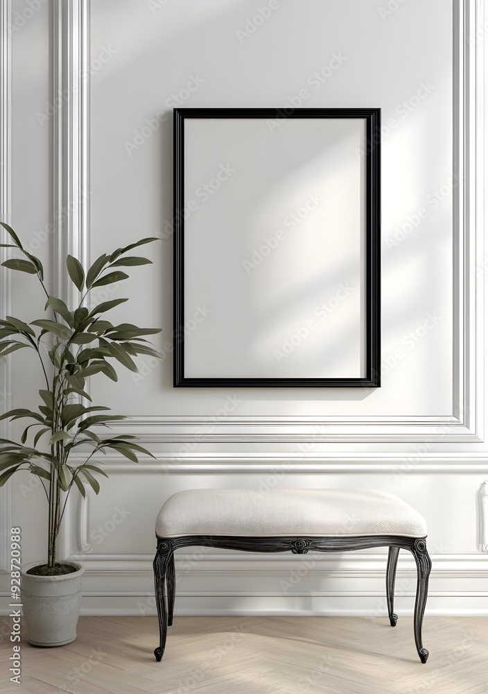 Black Frame Mockup with White Bench and Plant Black Frame Mockup with White Bench and Plant