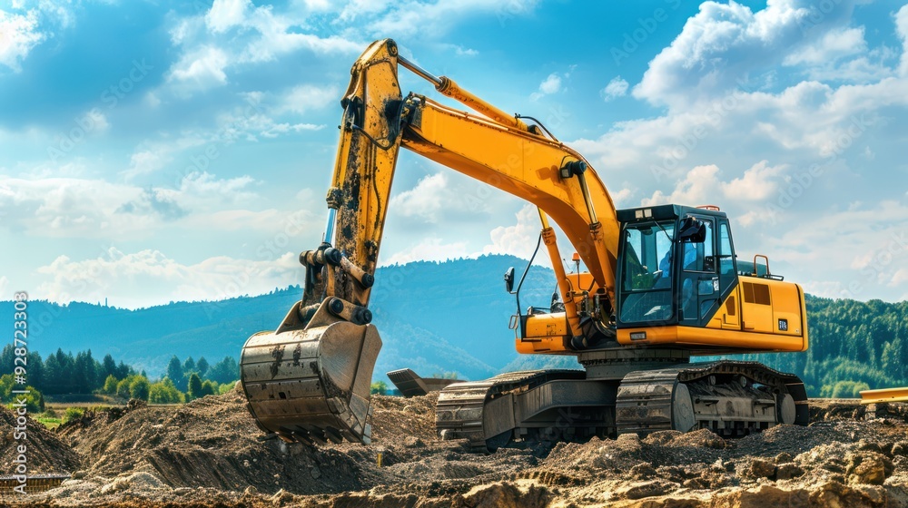 Obraz premium Large excavator on construction site