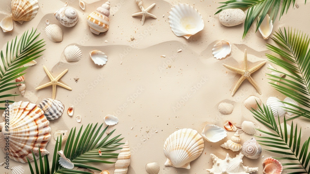 Seashells and starfish on sand Seashells and starfish on sand