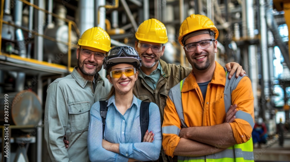 Portrait confident, smiling engineers at power plant Portrait confident, smiling engineers at power plant