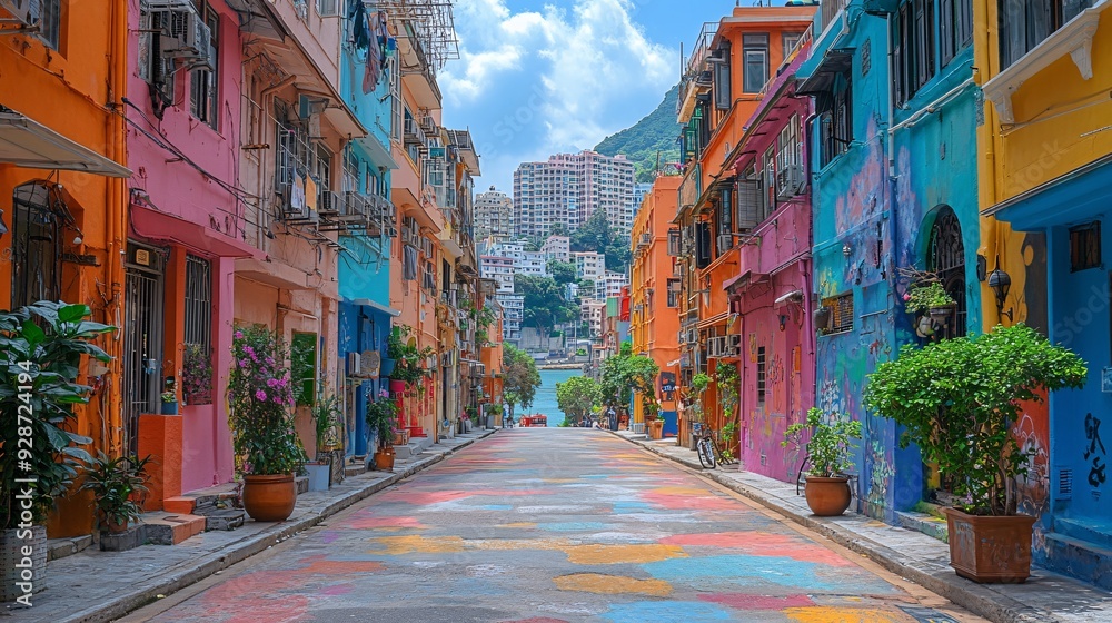 Obraz premium The vibrant street art of Central, with colorful murals and graffiti adding a modern touch to the historic neighborhood.