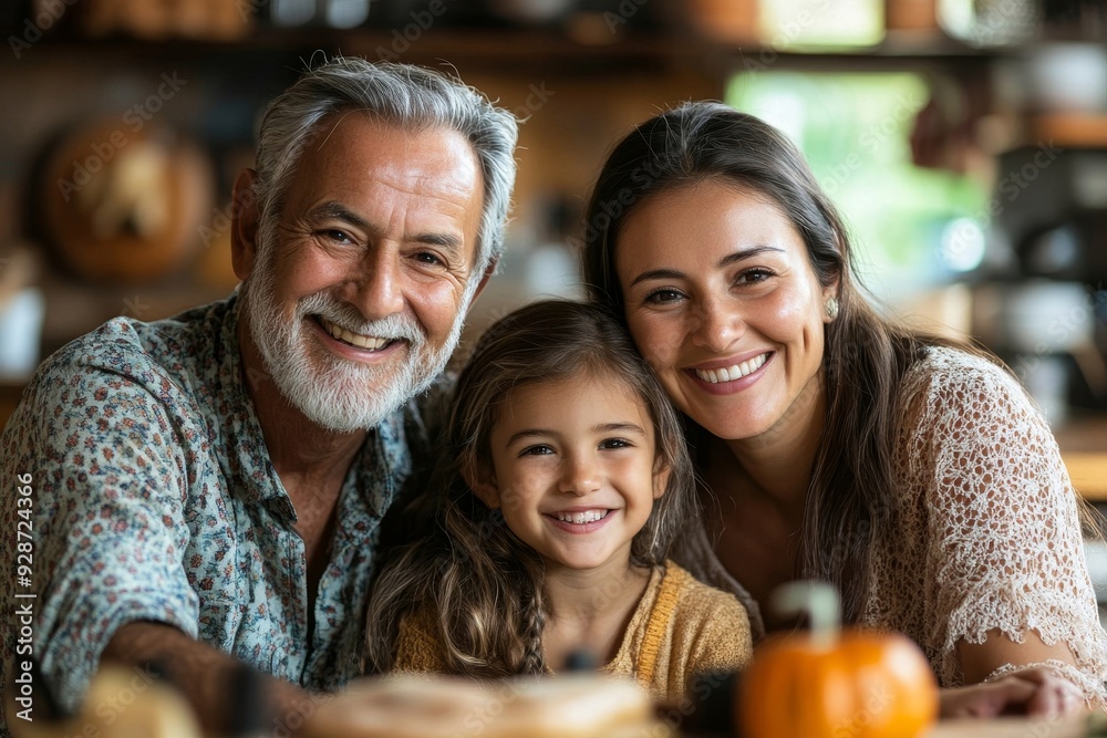 Obraz premium Portrait of happy family in kitchen at home, Generative AI