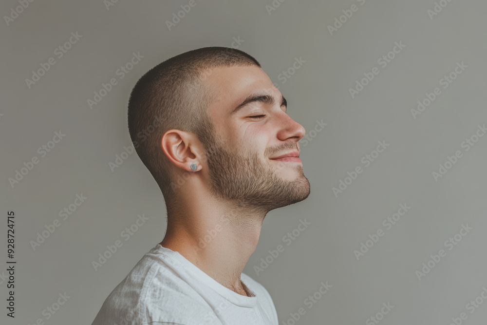 Obraz premium A close up of a man's face with his eyes closed
