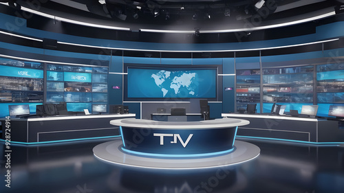 News or Media and Tv Studio Newsroom Background for News Broadcasts.