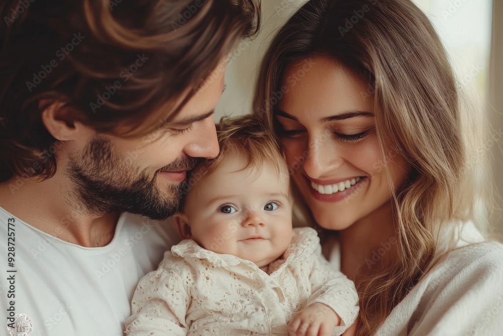 Young beautiful happy family relaxing at home, Generative AI Young beautiful happy family relaxing at home, Generative AI