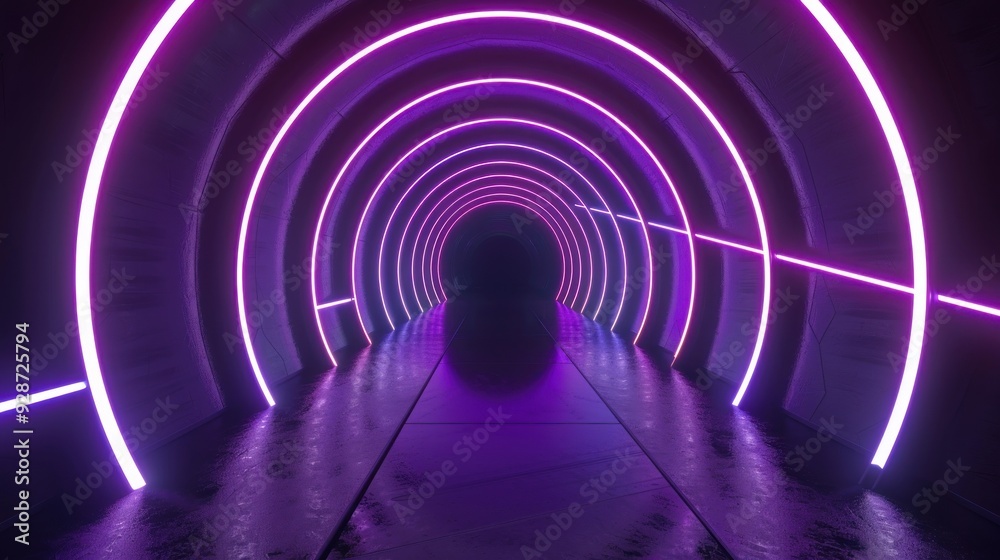 Fototapeta premium Neon Circle Tunnel - Futuristic Digital Pathway