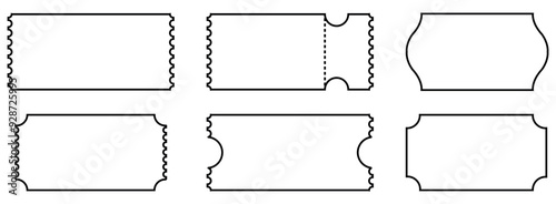 Discount coupon icons set. Black Outline and different signs of tickets. Money-saving shopping concept vector illustration isolated on white background.