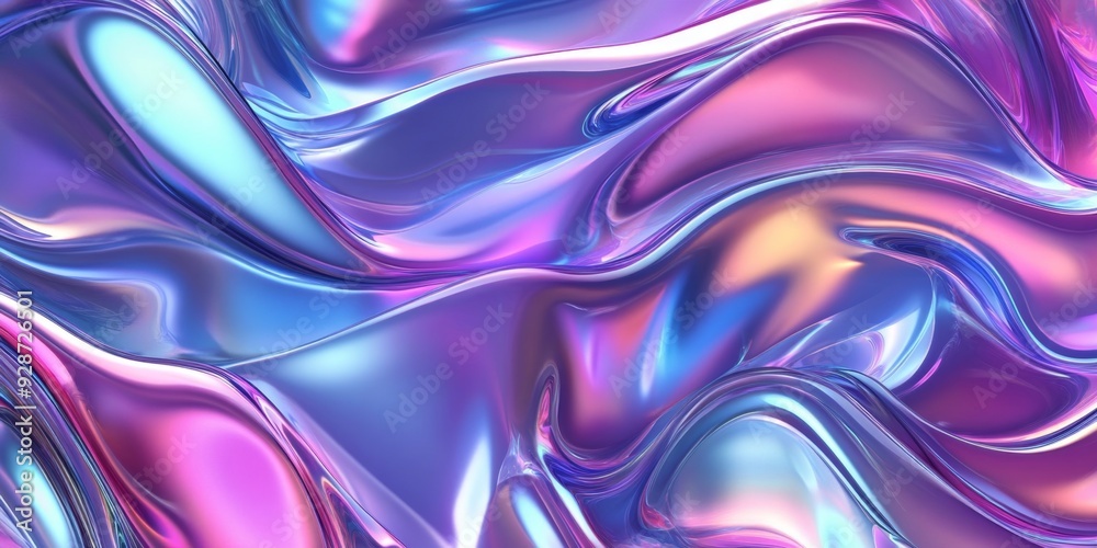 Obraz premium Iridescent Metallic Abstract Waves: Fluid Multicolor Background for Luxury Scarves, Children's Books, and Web Design. Harmonious Blend of Art and Nature in AI-Generated Decorative Illustration. Dreamy