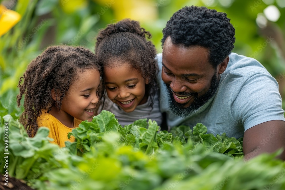 African American family spending time together in their garden, Generative AI African American family spending time together in their garden, Generative AI