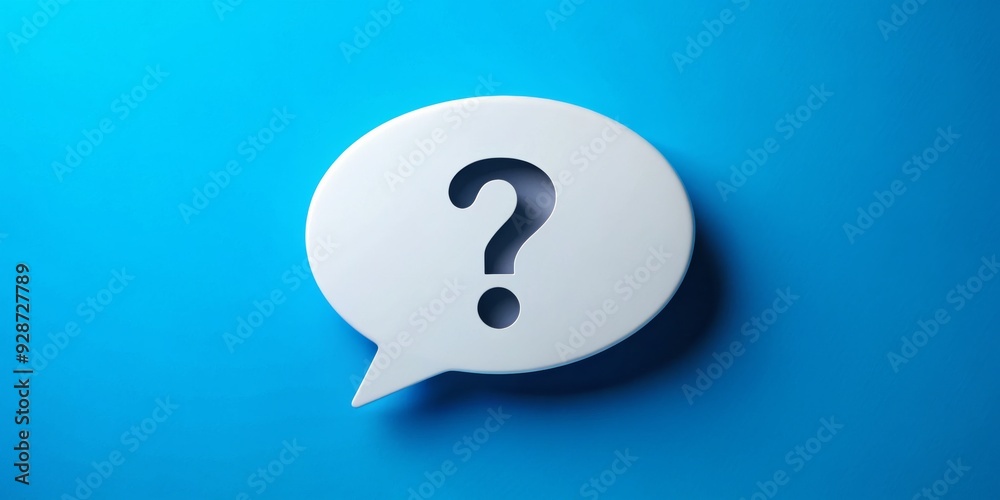 3D Rendered White Question Mark in Speech Bubble on Blue Background, question mark , speech bubble , blue background , 3d render 3D Rendered White Question Mark in Speech Bubble on Blue Background, question mark , speech bubble , blue background , 3d render