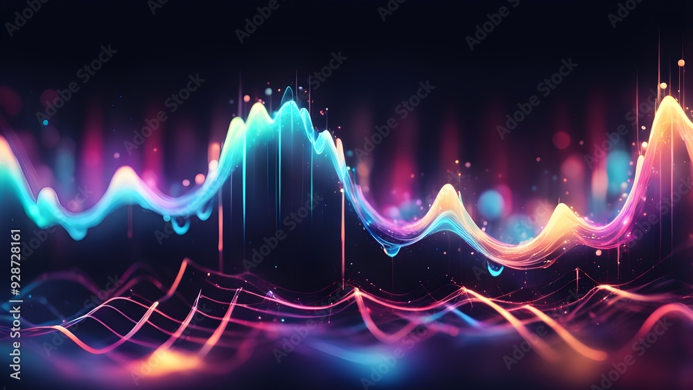 A colorful wave pattern with a dark background